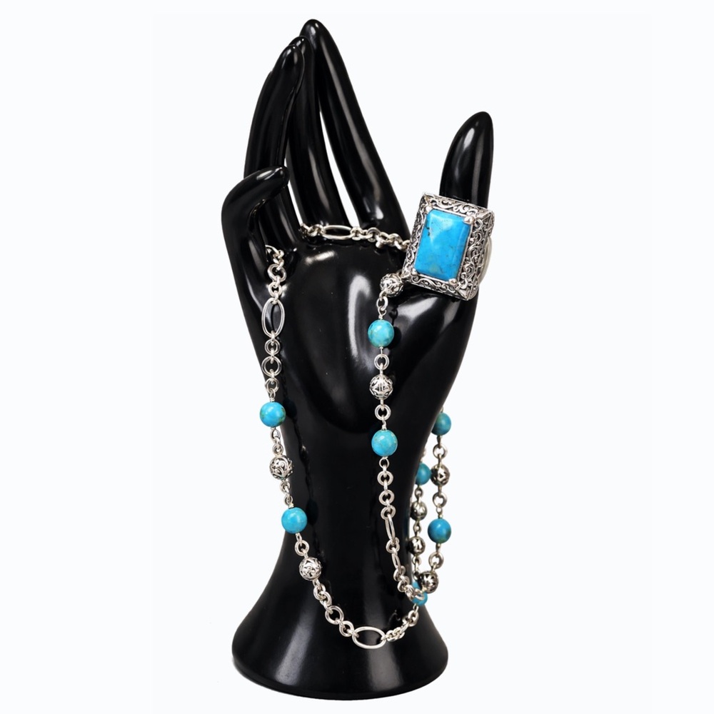 LOIS HILL Sterling Silver & Oversized Turquoise Cabochon Gemstone Cocktail Ring - Picture 3 of 17